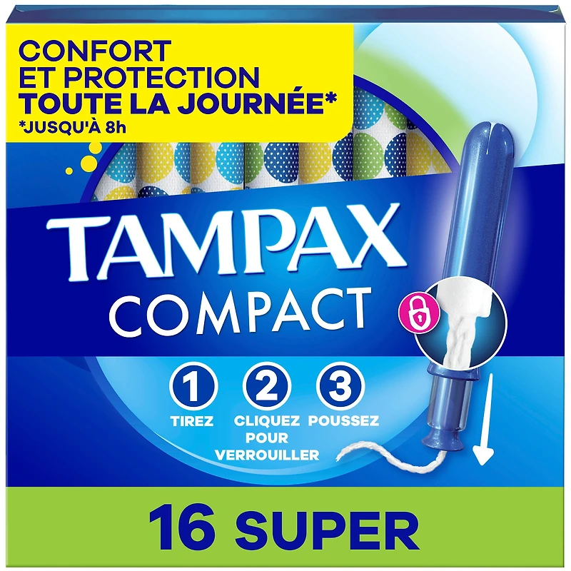 Tampax Tampons Pearl Compacts, avec Tresse LeakGuard & Applicateur Extensible, Absorption Super, Applicateur Extensible Compact, Non Parfumés