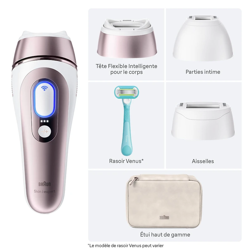 Braun Skin i-Expert Smart IPL PL7243 at Home Laser Hair Removal for Women and Men with App, Premium Pouch, 3 heads, Venus Razor