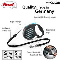 Flexi FUN Dots Small Retractable Dog Leash, Blue, 5m/16ft