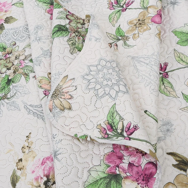 Marina Decoration Rich Printed Embossed Pinsonic Coverlet Bedset Ultra Soft Bedding Summer Quilt Set with Shams, Violet Floral Mandala Pattern