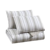 C&C California Printed Stripe Reversible Comforter Set, 100% Cotton, Breathable, All-Season Comfort , 3 piece, King, Oat