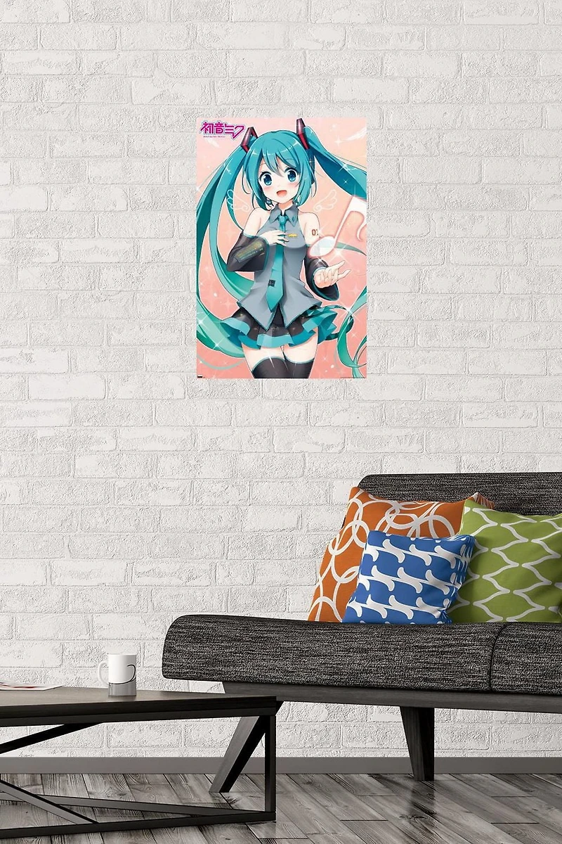 Hatsune Miku - Music Note Wall Poster with Push Pins, 14.725" x 22.375"