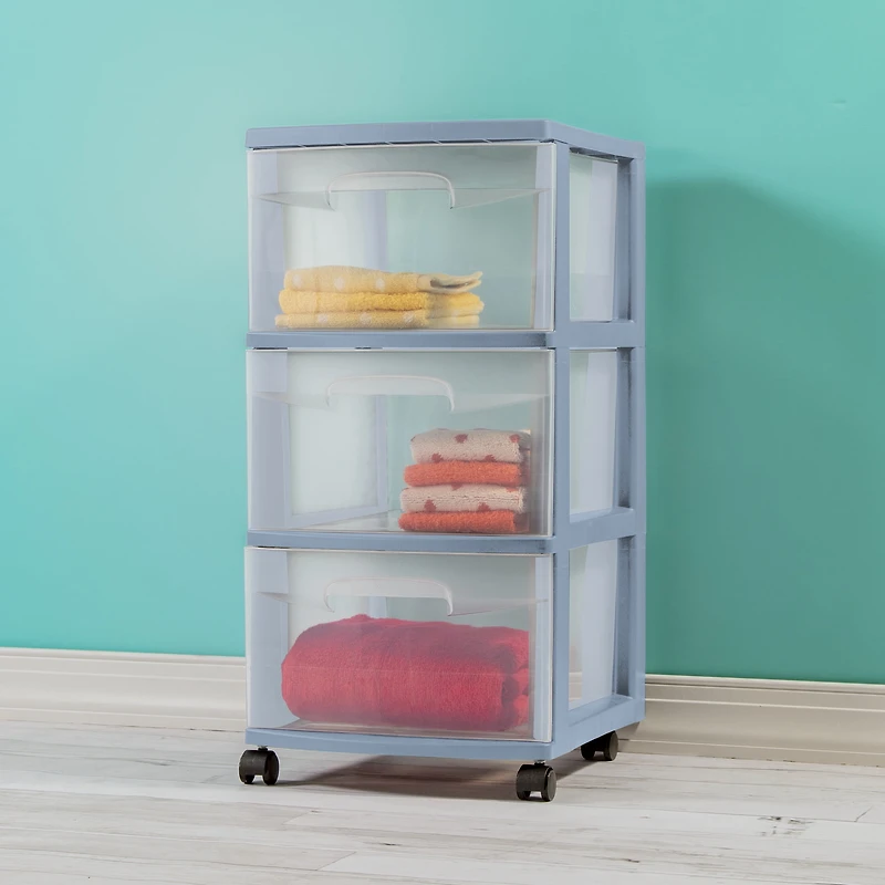 Sterilite 3 Drawer Cart, Light Blue