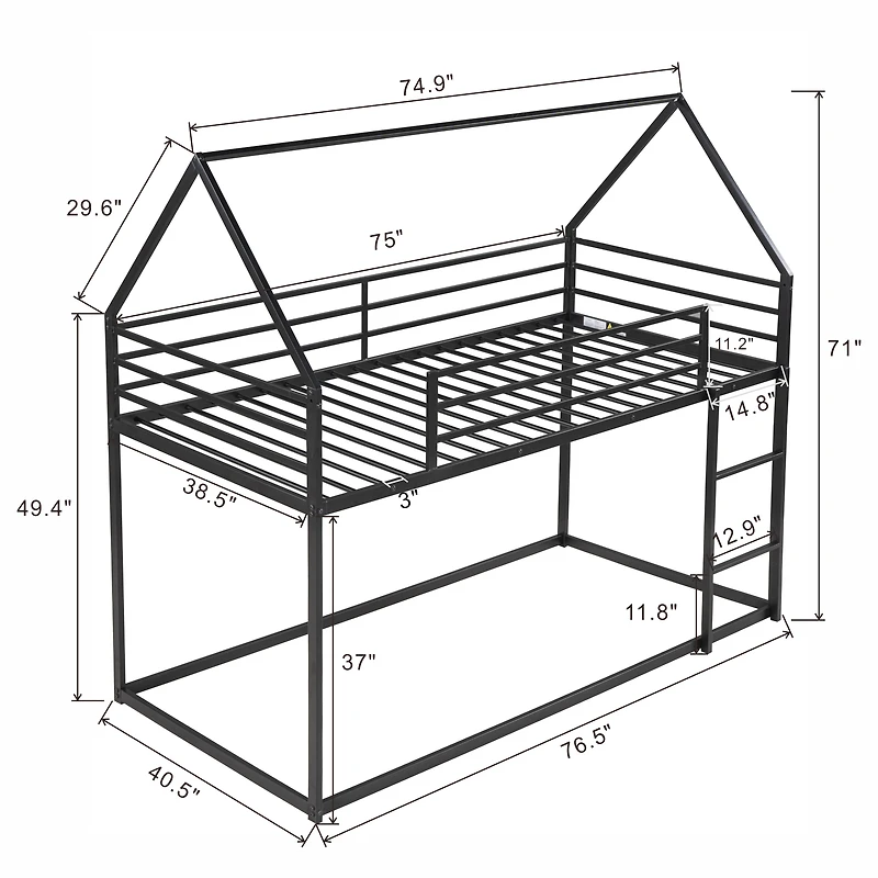 Noble House Twin over Twin House Bunk Bed with Built-in Ladder,Black