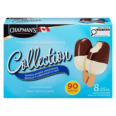 Chapman's Barre de Yogourt Glacé Faible en Calories Collection Canadienne Vanille & Chocolat au Lait en Boîte 8 x 55mL