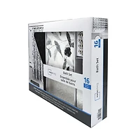 Mainstays 16-Piece Black and White Botanical Shower Curtain Bathroom Set – Fabric Curtain with Rug, Hooks, Soap Dispenser & Tray