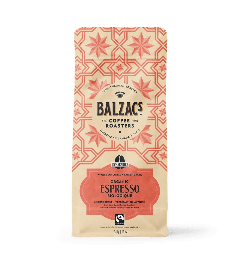 Balzac's Coffee Espresso Blend Whole Bean Fairtrade Organic 340g