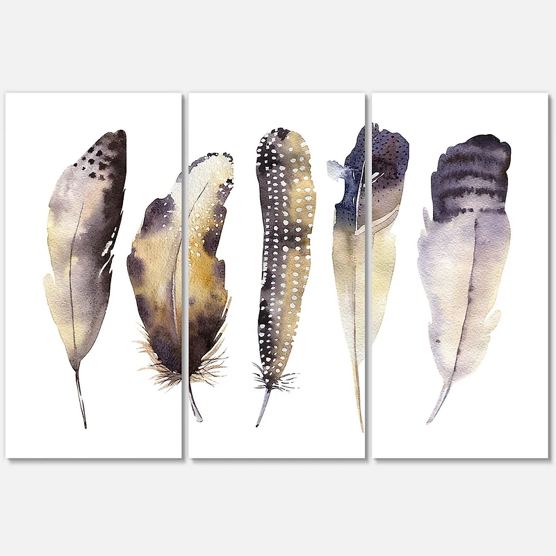 Designart Boho Ethnic Dark Gray Feathers I Canvas Wall Art