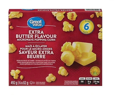 Great Value Maïs à Éclater pour le Micro-Ondes Saveur Extra Beurre, Lot de 6