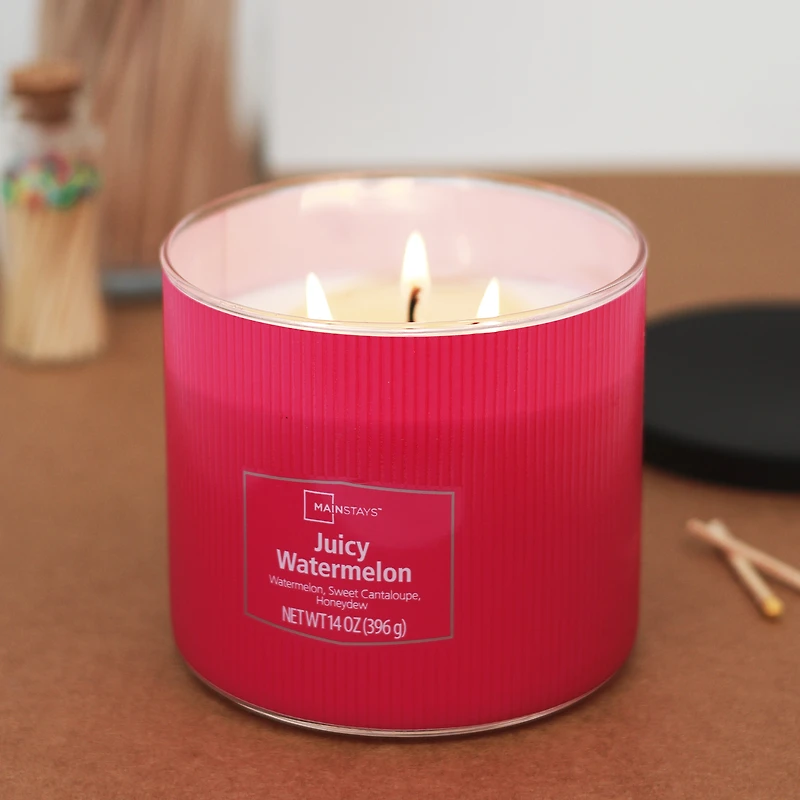 Mainstays 3-Wick Textured Wrapped Juciy Watermelon Scented Candle, 14 oz