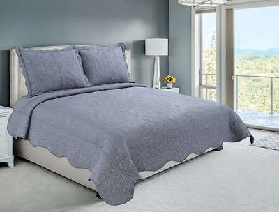 Marina Decoration Embroidered Stitching Coverlet Bedspread Ultra Soft Solid Bedding Summer Quilt Set with Quilted Sham