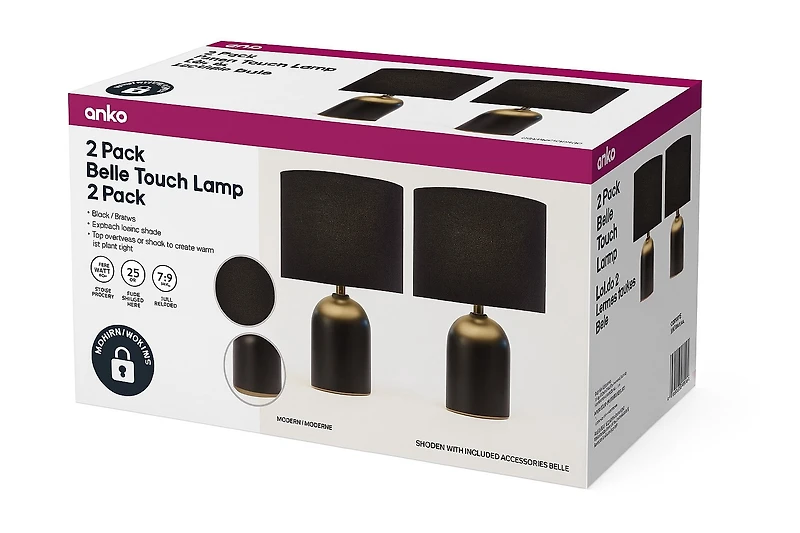 2pk lampes tactiles Belle Anko, Noir