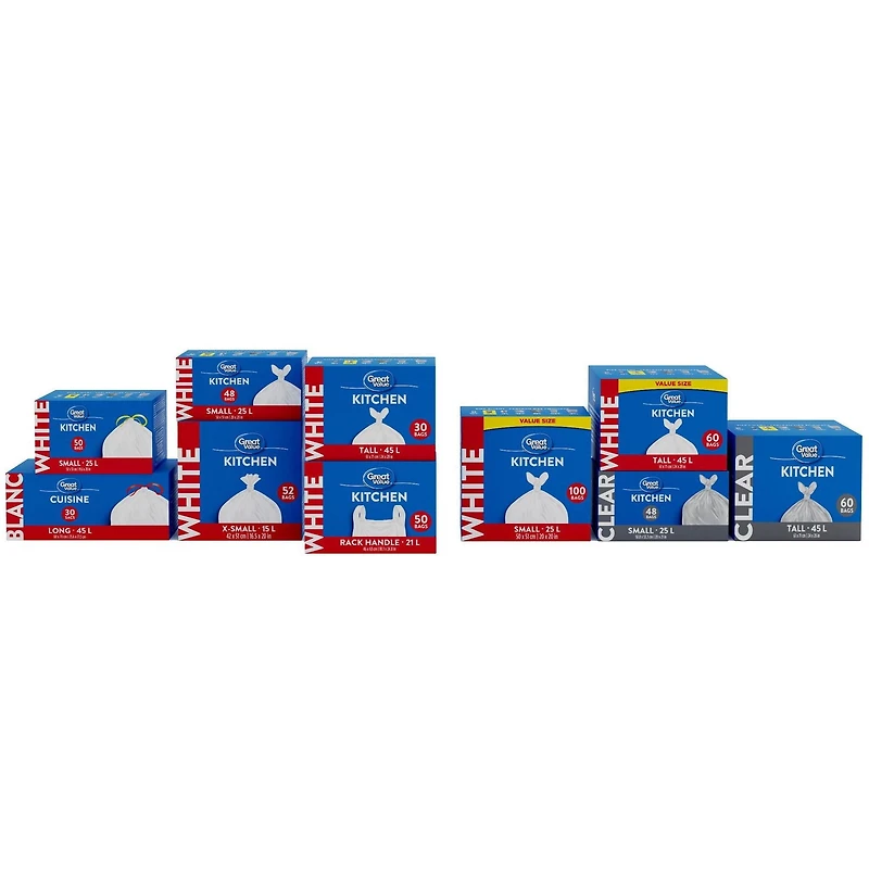 Great Value Small Kitchen Garbage Bags, 25L , 50bags