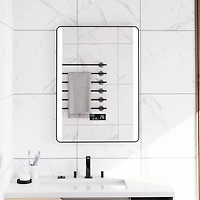 Ecoway Luna LED Mirror, Lighted Bathroom Mirror Wall Mounted Vanity Mirror with Bluetooth Speaker, Anti-Fog and Clock