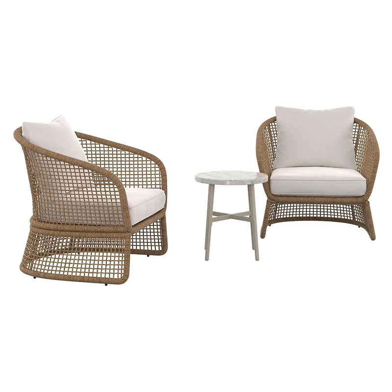 HOMETRENDS Lasso Steel 3-Piece Outdoor Chat Set with Cushions, Brown