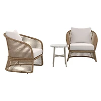 HOMETRENDS Lasso Steel 3-Piece Outdoor Chat Set with Cushions, Brown