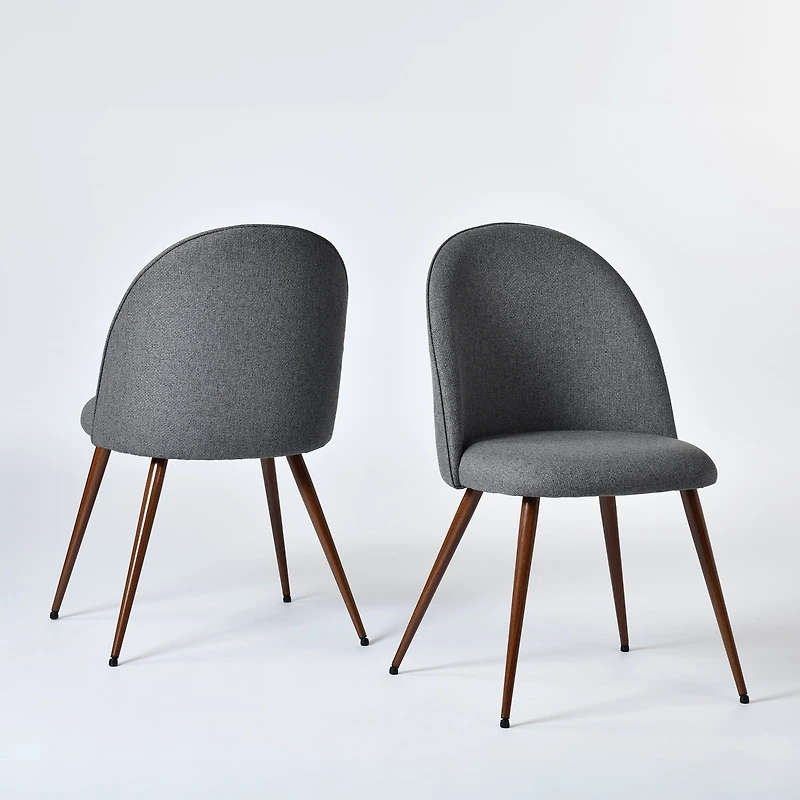 Homy Casa Set of 2 Armless Dining Chairs with Curved Upholstered Back, Grey Fabric