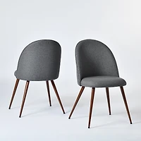 Homy Casa Set of 2 Armless Dining Chairs with Curved Upholstered Back, Grey Fabric