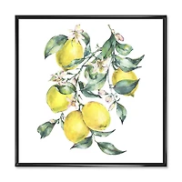 Designart Branche de citrons jaunes et de feuilles I ART MURAL À CADRE FLOTTÉ