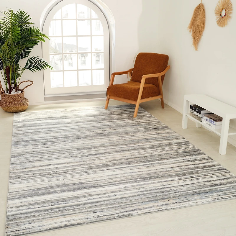 Tapis d'interieur Rug Branch Atlas Lines, bleu gris, abstrait - Salon, chambre, salle a manger et cuisine