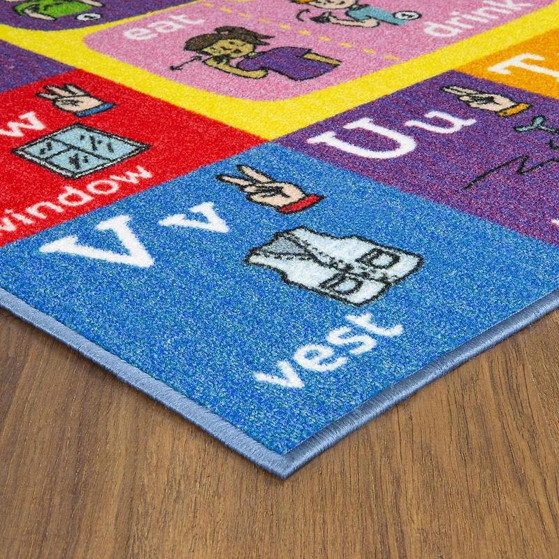 KC Cubs Playtime Collection ABC Alphabet ASL Sign Language Educational Learning & Game Area Rug Carpet for Kids and Children Bedrooms and Playroom