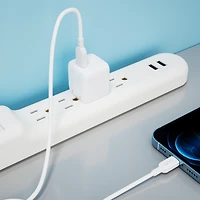 onn 20W Single USB-C Port Wall Charger with 3ft Lighting to C Cable, Fast Charging, MFI & USB-IF Certified, Foldable Plug, White