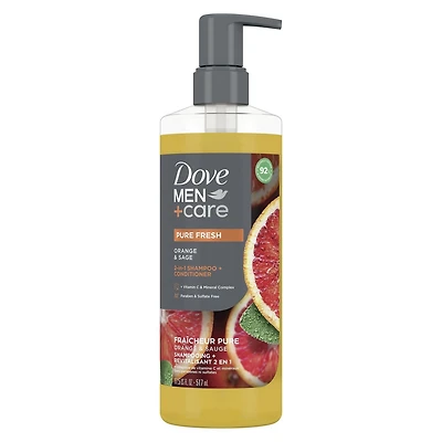 Dove Men+Care Shampooing + Revitalisant 2-en-1 Fraîcheur Pure Orange et Sauge, 517 ml