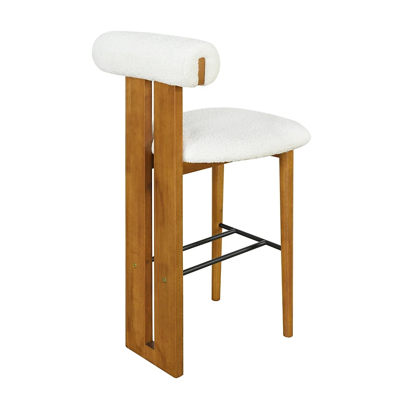 Noble House Renee Modern Bar Stool Set of 2,Ivory Upholstered Seat,Walnut + White