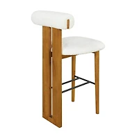 Noble House Renee Modern Bar Stool Set of 2,Ivory Upholstered Seat,Walnut + White