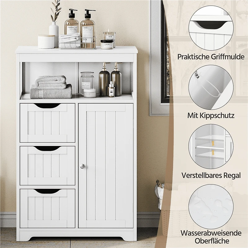 FullFurnique Wooden Freestanding Storage Bathroom Floor Cabinet w/ Drawers, White