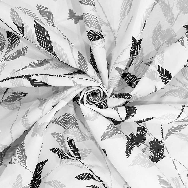 Mainstays 16-Piece Black and White Botanical Shower Curtain Bathroom Set – Fabric Curtain with Rug, Hooks, Soap Dispenser & Tray