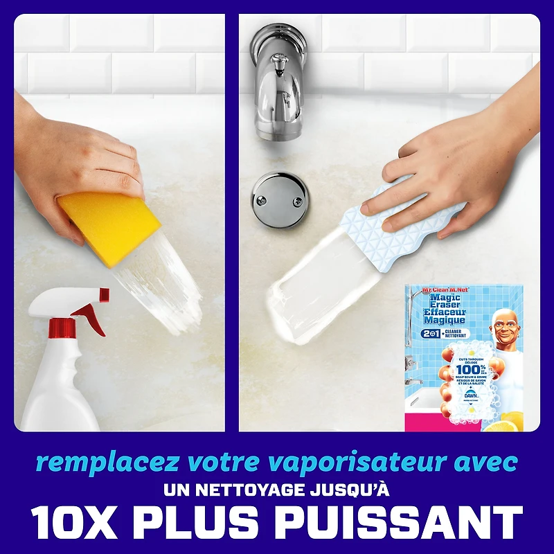 Mr. Clean Magic Eraser Sponge, Bathroom Cleaner, Soap Scum Shower & Tub Cleaner, 2 in 1 Bath, 2-Count