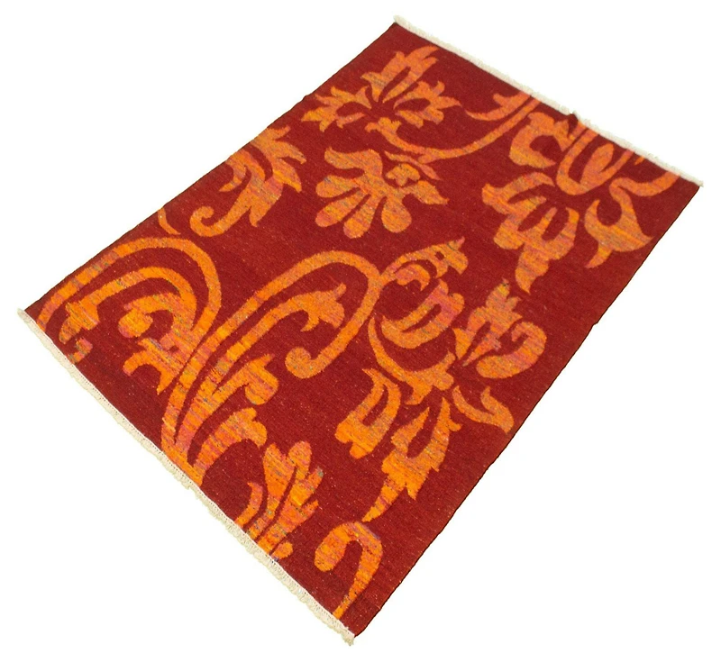ECARPETGALLERY 5'4" x 7'6" Flat-weaves & Kilims Sari Silk Hand Made Area Rug for Living Room, Dining Room and Bedroom in Red