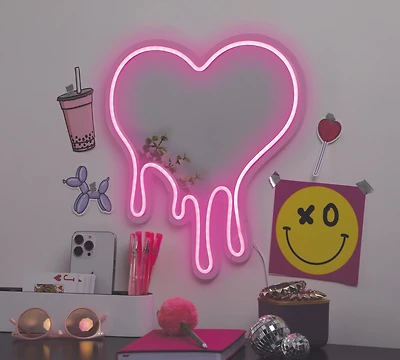 Merkury Innovations USB-Powered 13" Pink LED Drip Neon Heart Mirror