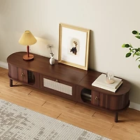 Noble House TV Cabinet with Bamboo Slat Doors & Rattan Drawers, Rustic Media Console Storage Solution, Natural