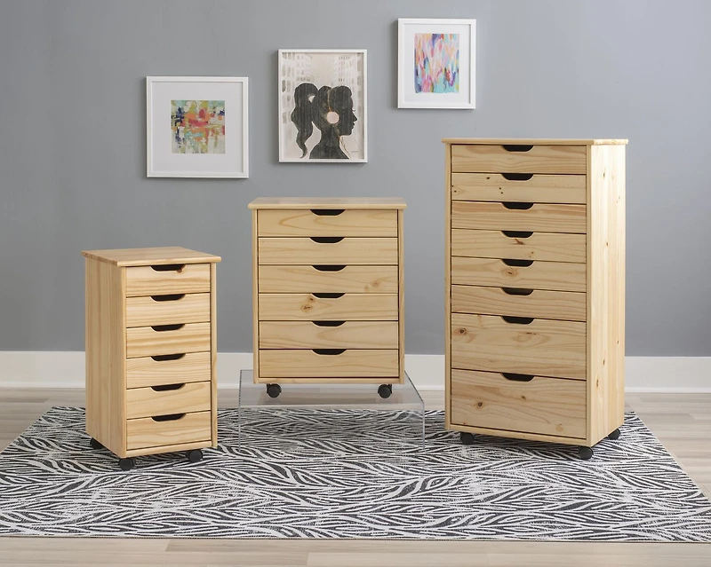 Craydon Six-Drawer Rolling Storage Cart, Natural