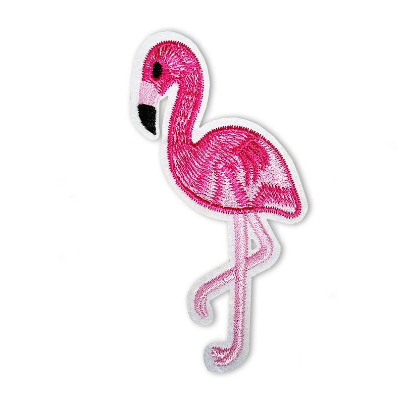 LA VOGUE Flamingo Embroidered Iron-On Patch, 1 piece - ~11.43 × 8.89 cm (4.5 × 3.5 in)
