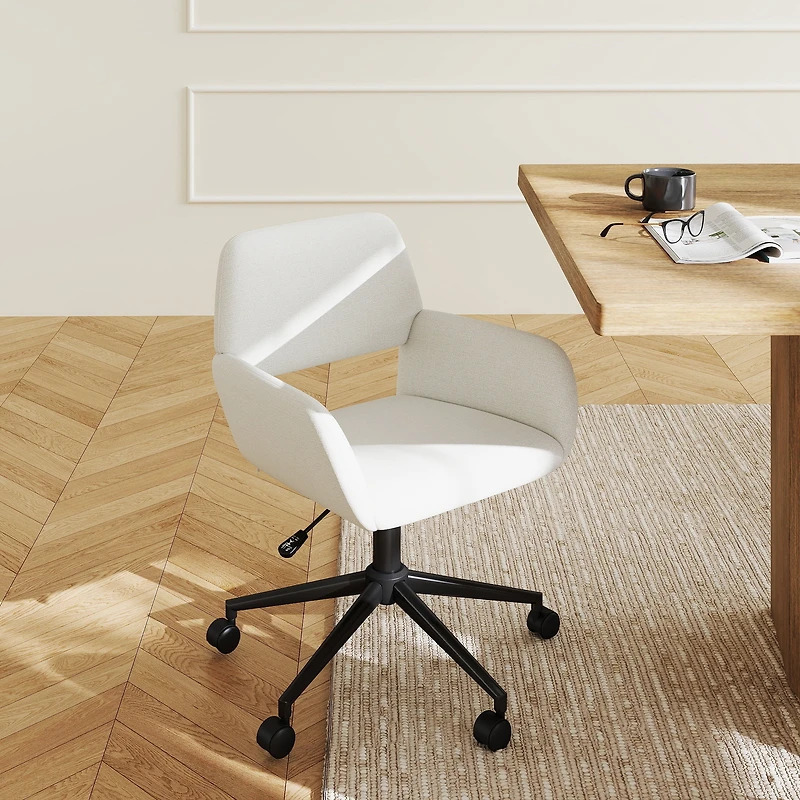 Chaise de bureau pivotante Homy Casa, chaise de bureau ergonomique réglable, tissu chenille beige