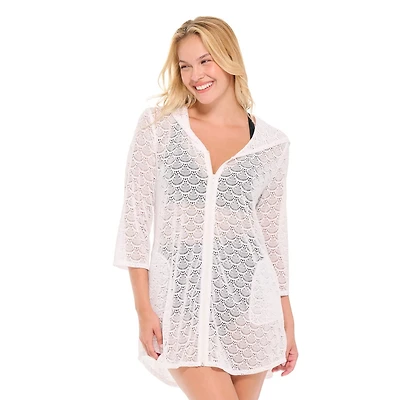 Krista Women's Crochet lace Zip Hoodie Cover-Up
