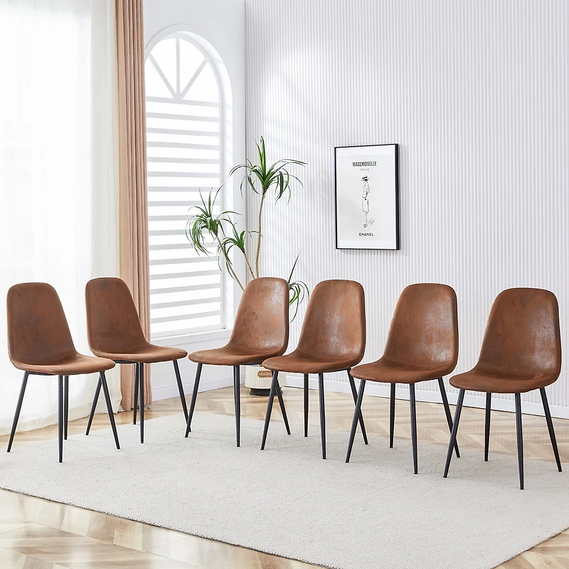 Noble House Modern Dining Chairs Set of 6,Brown Suede-Like Tech Fabric