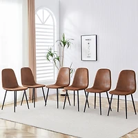Noble House Modern Dining Chairs Set of 6,Brown Suede-Like Tech Fabric