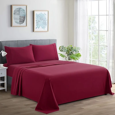 Literie Marina Decoration, 600 fils/cm², ultra douce, avec poche profonde, en coton percale à fibres longues, toutes saisons, couleur bourgogne