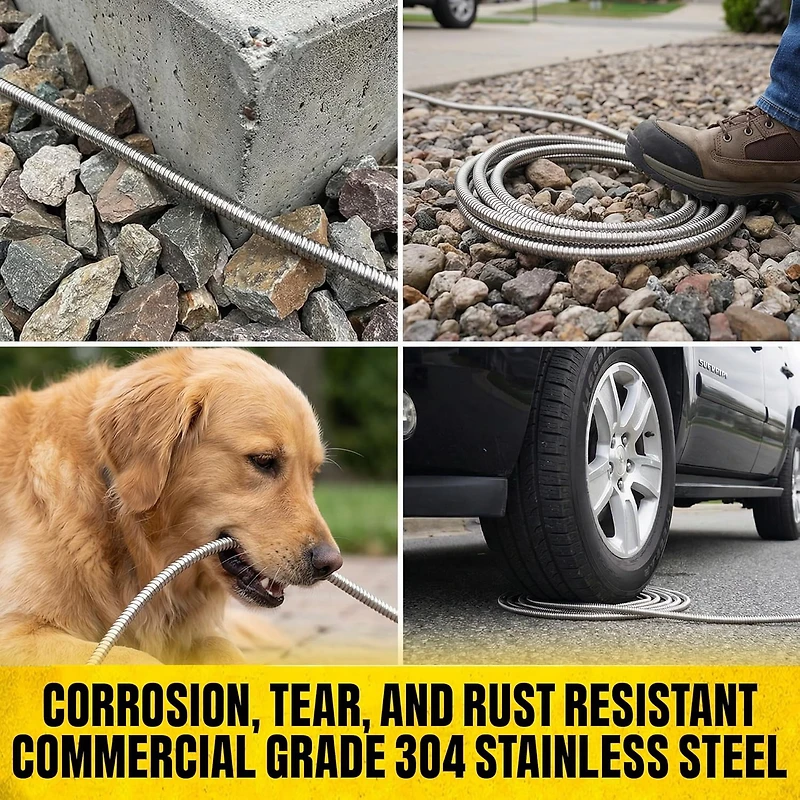 Bionic Steel 50 Foot 5/8 inch 500 PSI Kink Free Stainless Steel Garden Hose Easy Coil Storage