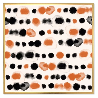 Designart Black and Orange Polka Dots FLOAT FRAME WALL ART