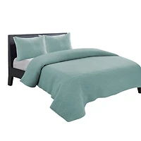 Gouchee Home Carson King Quilt Set – 3-Piece Mint Bedding Set, Stone-Washed Cotton with Wave Stitch Pattern, Soft All-Season Bedspread with Plush Fill & Matching Pillow Shams