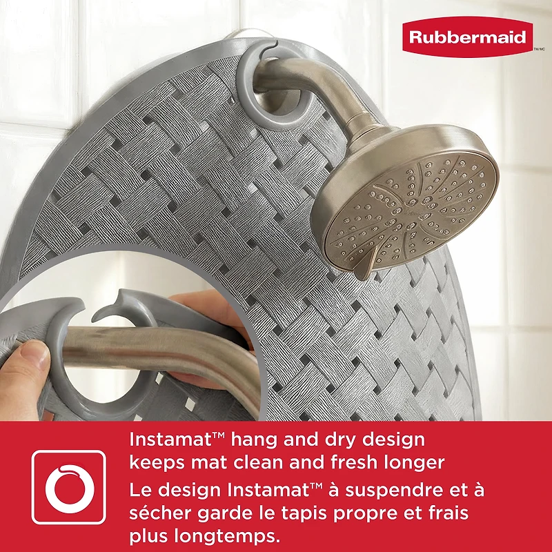 Rubbermaid Instamat Bath Tub Shower Mat, Non-Slip, Hangs on Showerhead for Quick Drying, 27.2" x 15.2", Gray