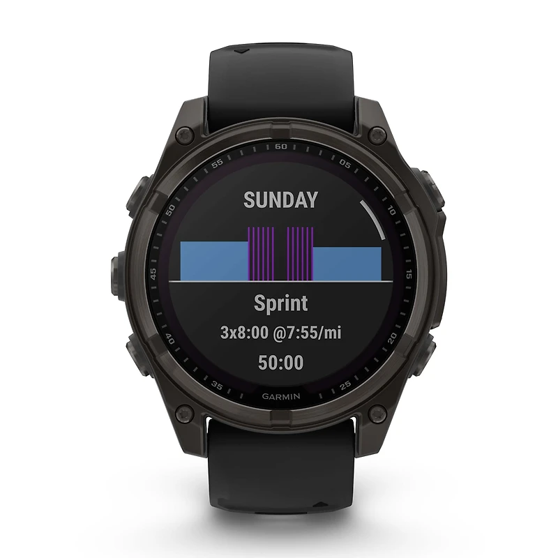 Garmin fēnix® 8 Solar Sapphire Lens GPS Smartwatch - 47-mm - Carbon Grey DLC Titanium Bezel with Black/Pebble Grey Silicone Band