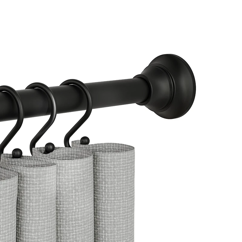 Better Homes & Gardens Rustproof Modern Adjustable Tension Shower Curtain with Decorative Wave Finials, 53" - 86", Matte Black