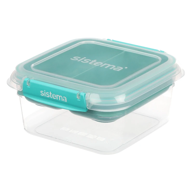 Sistema To Go Stax Leakproof Food Storage Container, 1.15 L, Airtight, Stackable, Easy Locking Clips, BPA-Free, Blue OR Teal (Colour Not Selectable)