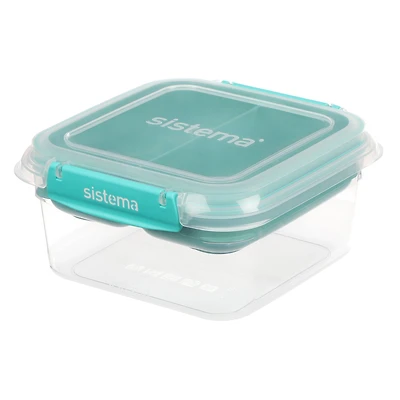 Récipient de conservation alimentaire à emporter Sistema Stax, 1,15 l, boîte hermétique compartimentée, empilable, fermeture antifuite, clips de fermeture facile, sans BPA